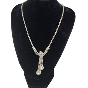 VTG Signed Kramer of New York Brilliant Rhinestone 14" Choker Dangle Necklace